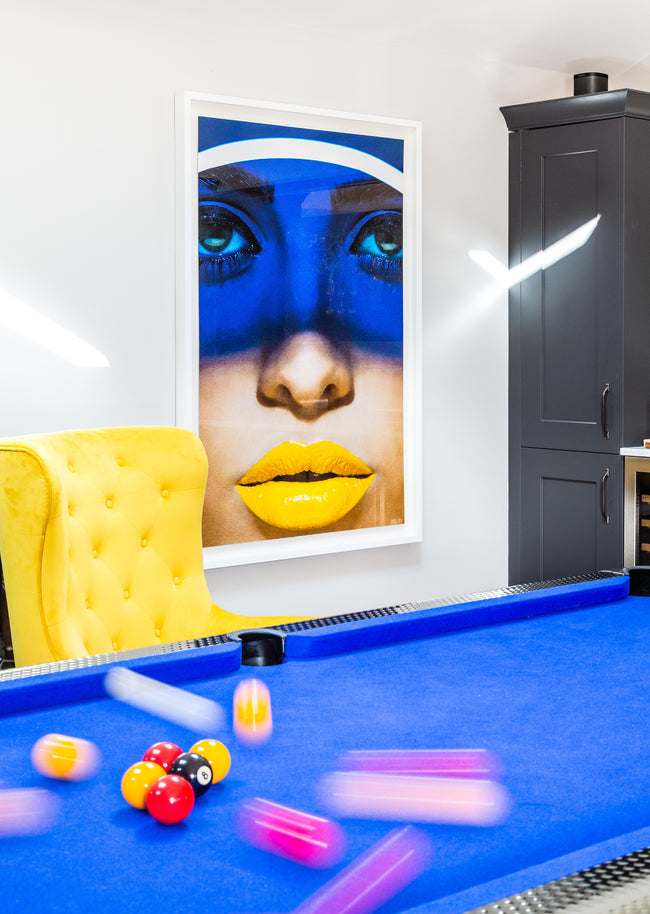 Blue Visor, Yellow Lips Art Print