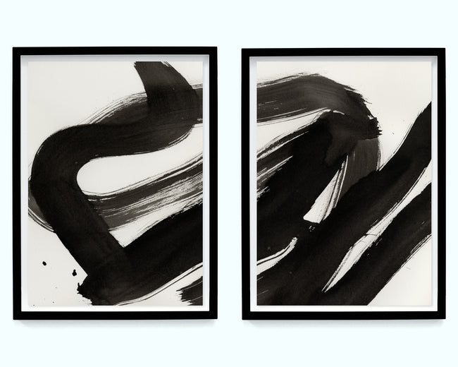 Black Painterly Abstract Art Print Set