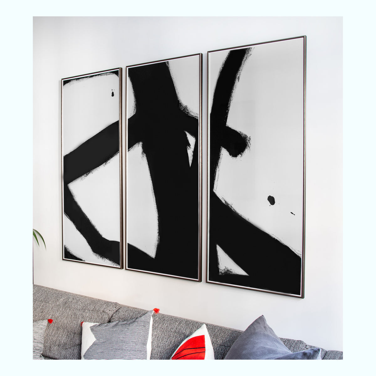 Black And White Splash Abstract Art Print Triptych
