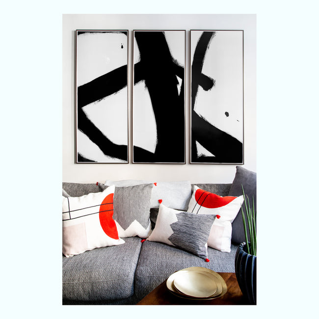 Black And White Splash Abstract Art Print Triptych