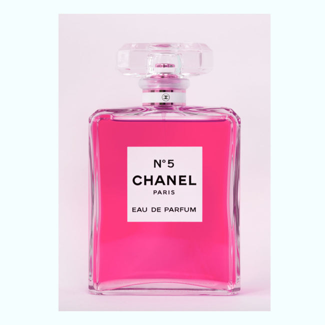 channel bottle with pink liquid inside