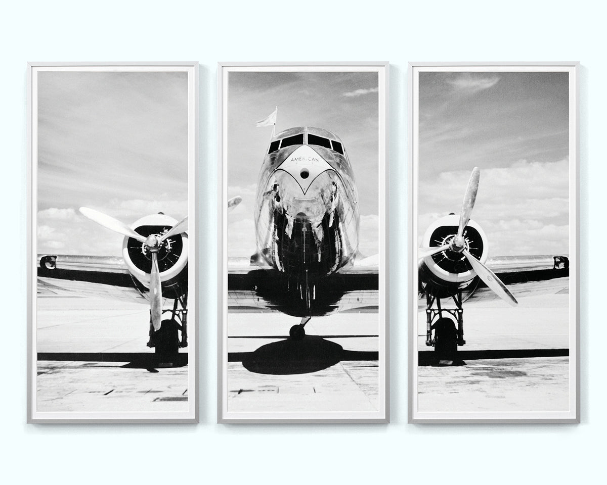 Vintage Aeroplane Art Print Triptych
