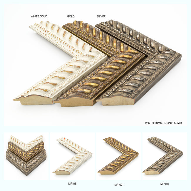 Ornate Burnished Metallic Wood Six